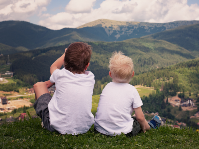 two brothers sitting on some grass