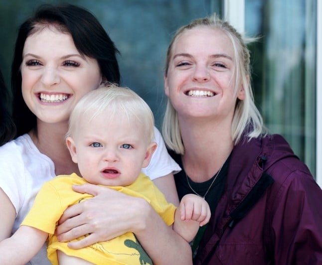 Mandy and Zoe holding baby son