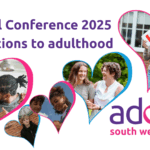 Several hearts showing young people who are approaching adulthood. Text says the annual conference 2025 is about transitions to adulthood
